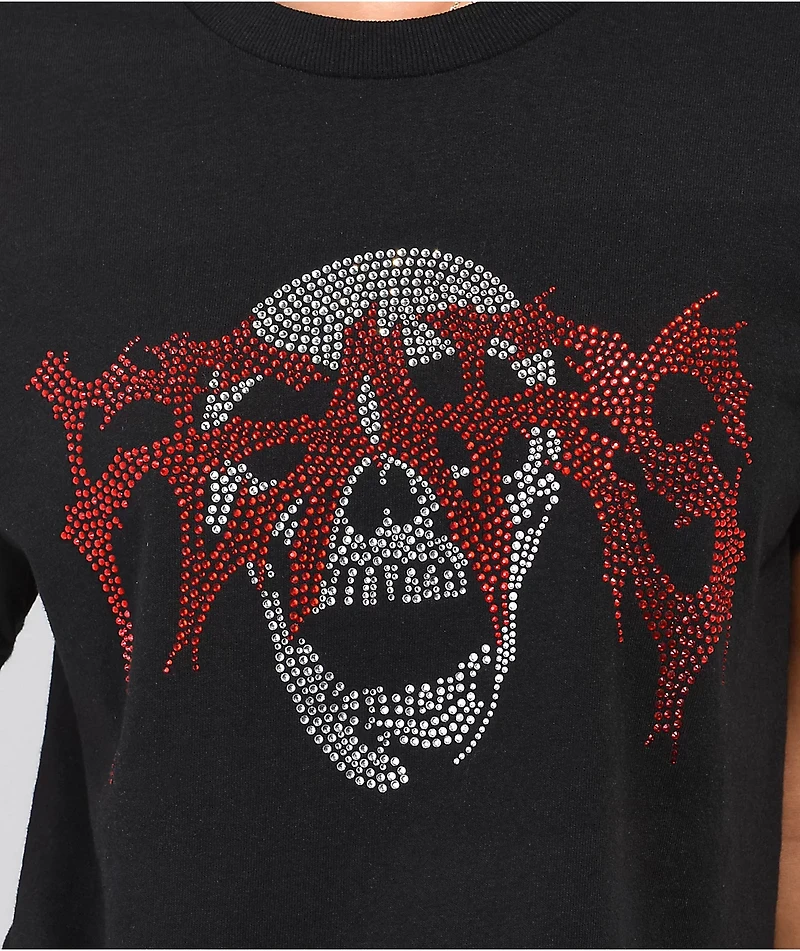 Personal Fears Rhinestone Skull Black Crop T-Shirt