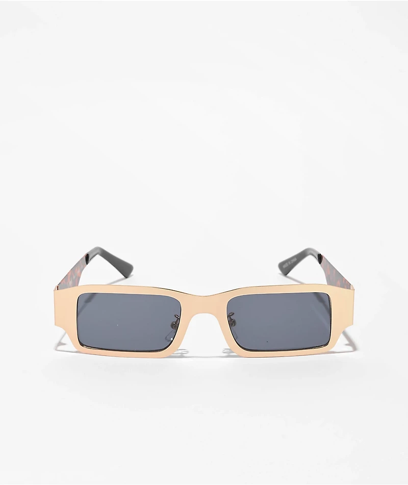 Petals And Peacocks Metallics Gold Plated Black Sunglasses