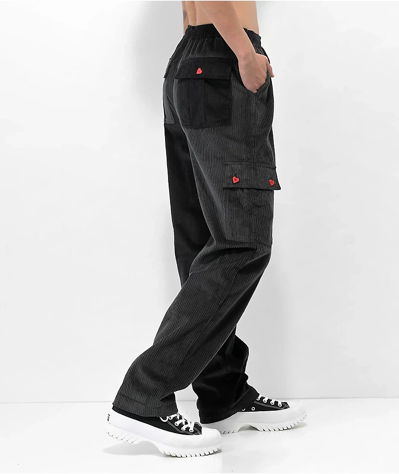 Petals By & Peacocks Chunky Black Corduroy Cargo Pants