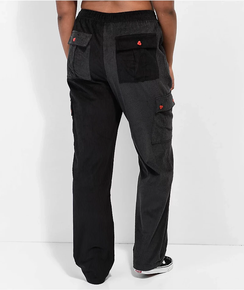 Petals By & Peacocks Chunky Black Corduroy Cargo Pants