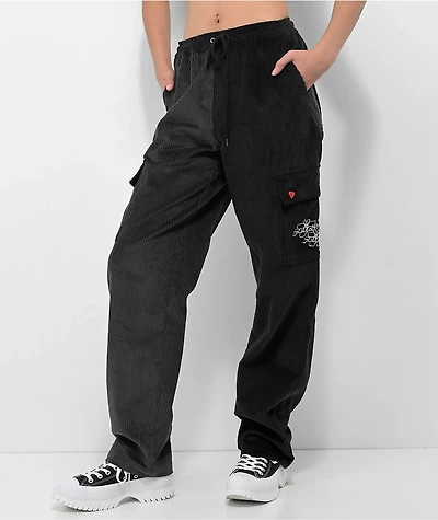 Petals By & Peacocks Chunky Black Corduroy Cargo Pants