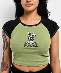 Petals By And Peacocks Bunny Green Raglan Crop T-Shirt