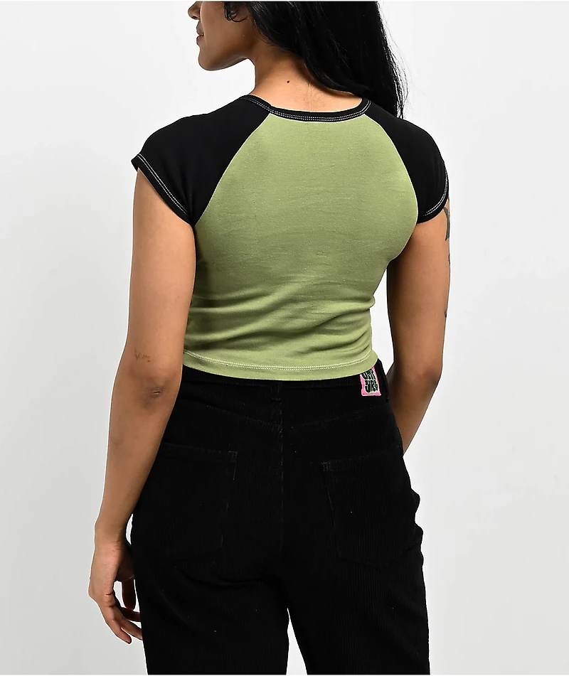 Petals By And Peacocks Bunny Green Raglan Crop T-Shirt