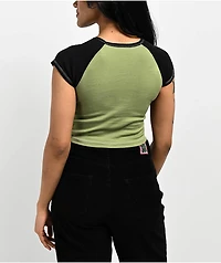 Petals By And Peacocks Bunny Green Raglan Crop T-Shirt