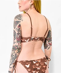 Petals By And Peacocks Inverted Butterfly Brown Triangle Bikini Top