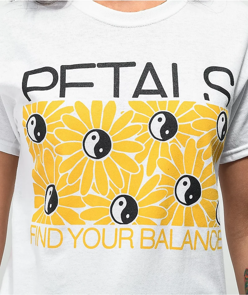 Petals and Peacocks Balance Flower White T-Shirt