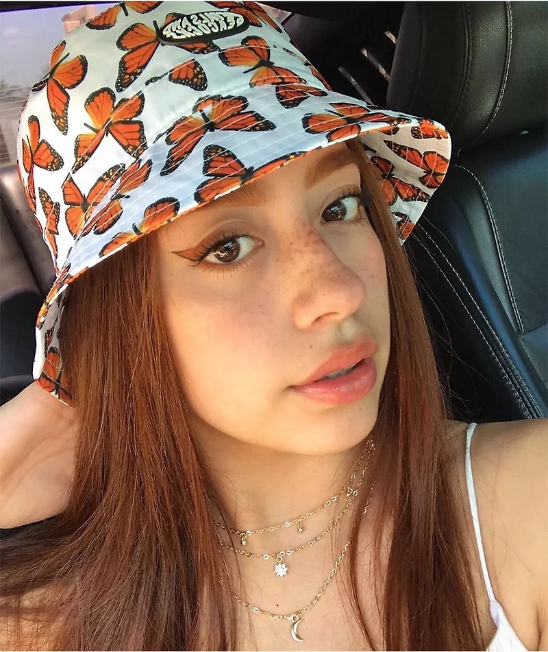 Petals and Peacocks Butterfly Effect White Bucket Hat