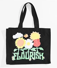 Petals and Peacocks Flourish Black Tote Bag