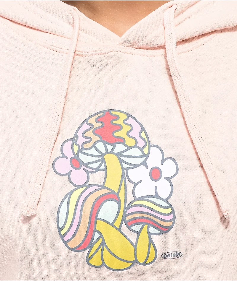 Petals and Peacocks Flower Mushrooms Pink Crop Hoodie