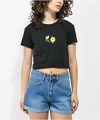 Petals and Peacocks Flower Power Black Crop T-Shirt