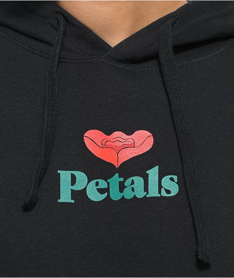 Petals and Peacocks Go Around Black Crop Hoodie