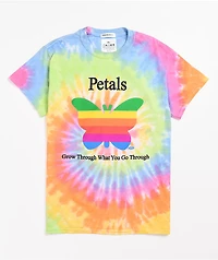 Petals and Peacocks Grow Through Tie Dye T-Shirt