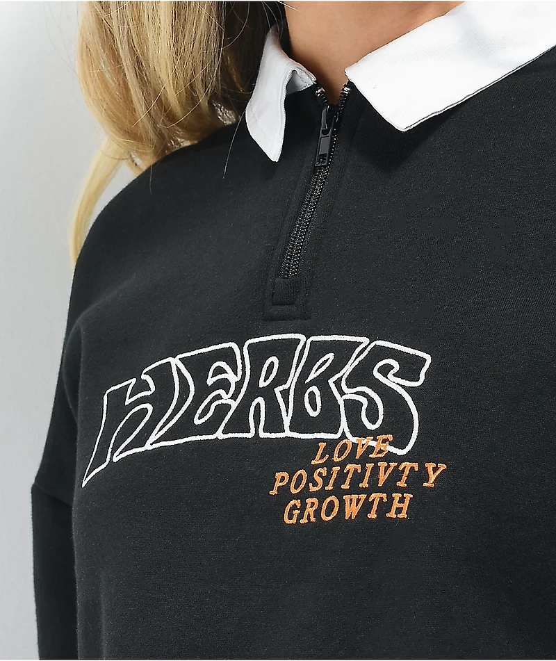Petals and Peacocks Herbs Black Crop Sweatshirt