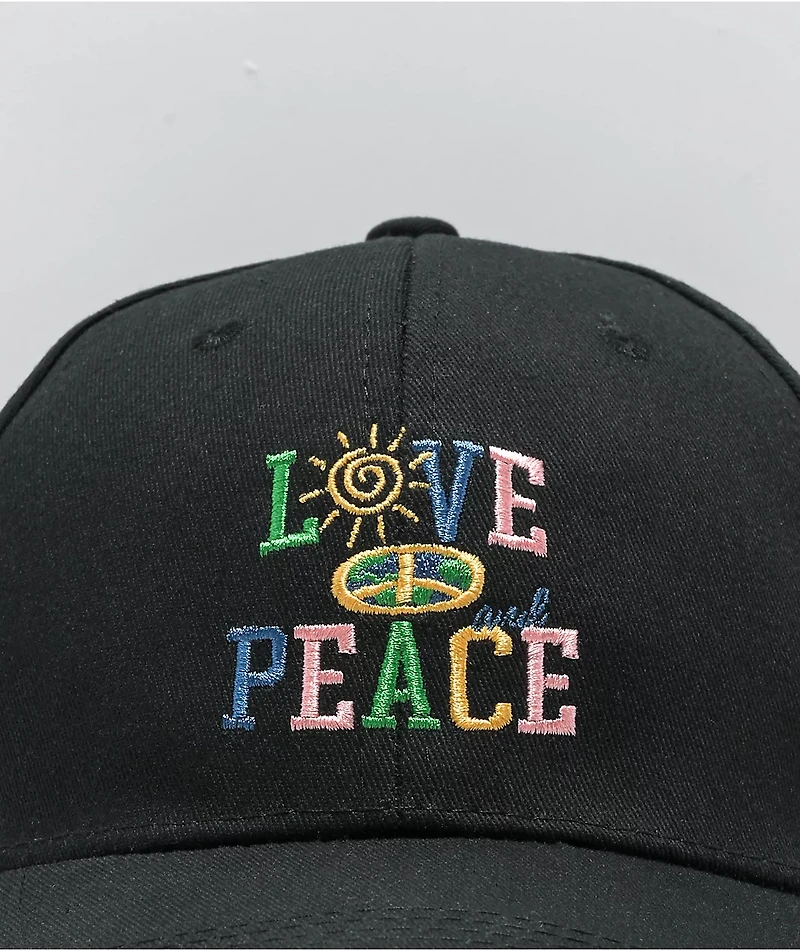 Petals and Peacocks Love And Peace Black Strapback Hat