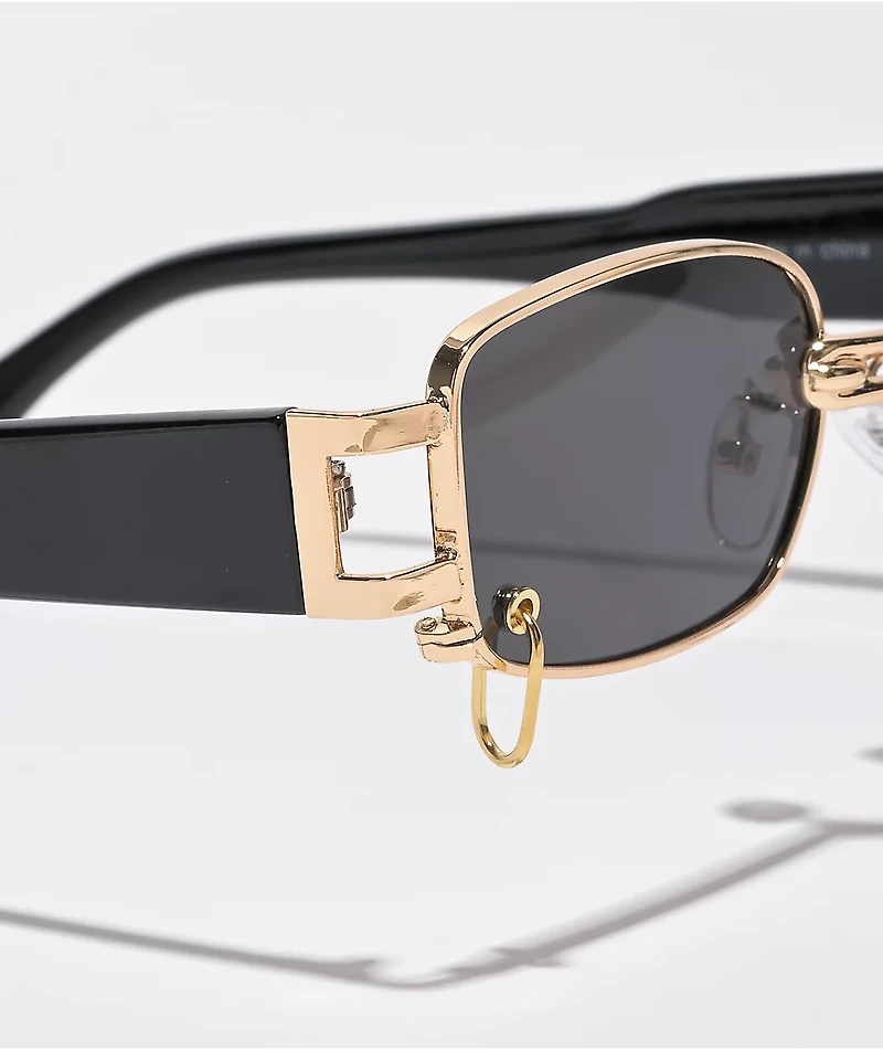 Petals and Peacocks Mercine Gold & Black Sunglasses