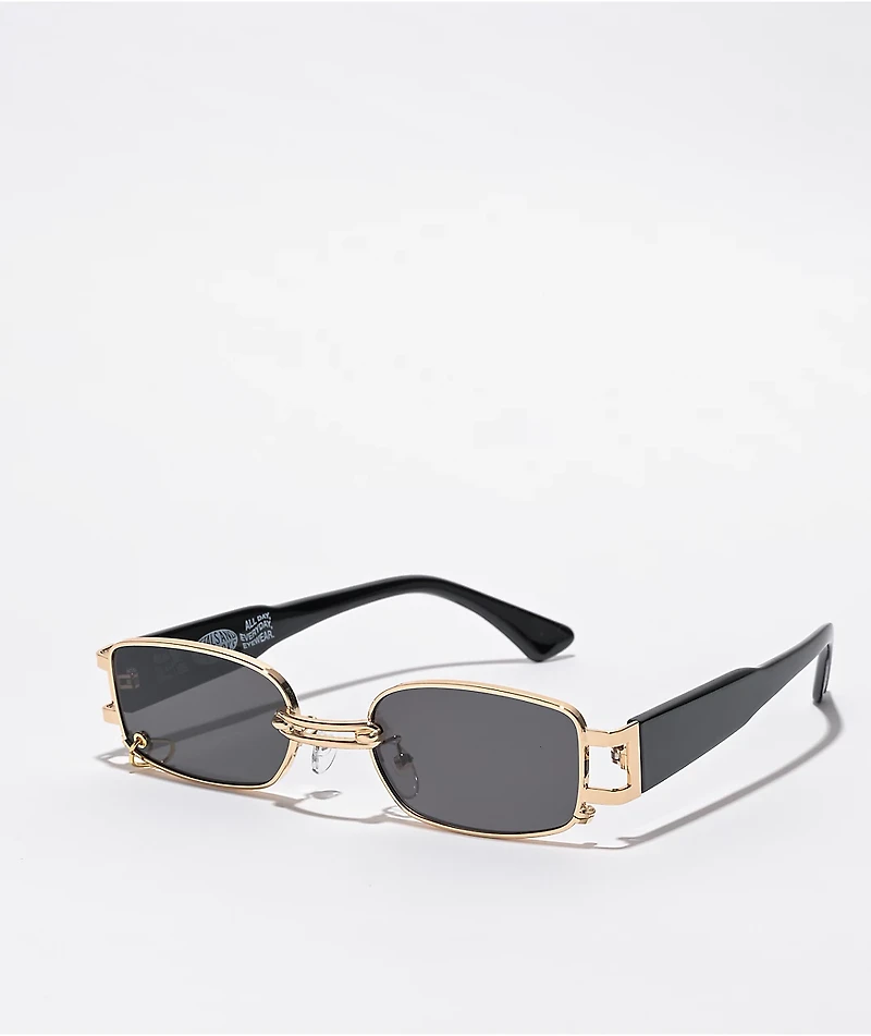 Petals and Peacocks Mercine Gold & Black Sunglasses