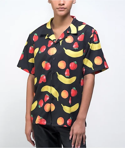 Petals and Peacocks Mixed Fruit Short Sleeve Button Up Shirt