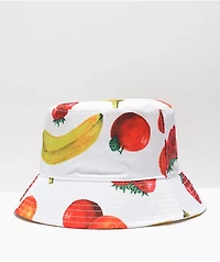Petals and Peacocks Mixed Fruits White Bucket Hat