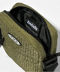 Petals and Peacocks P Embroidered Olive Crossbody Bag