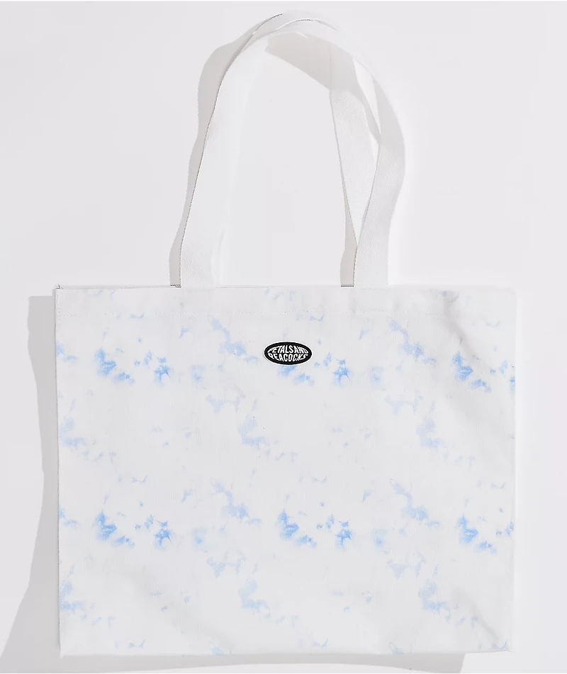 Petals and Peacocks Peace & Love Blue Tie Dye Tote Bag