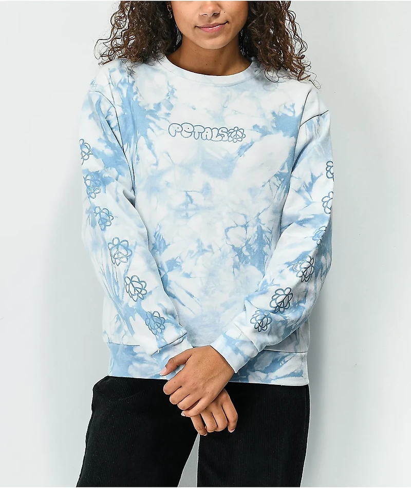 Petals and Peacocks Peace & Blue Tie Dye Crewneck Sweatshirt