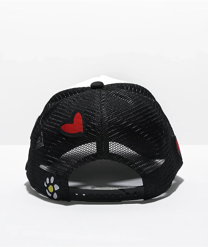 Petals and Peacocks Peace Airbrush Black & White Trucker Hat