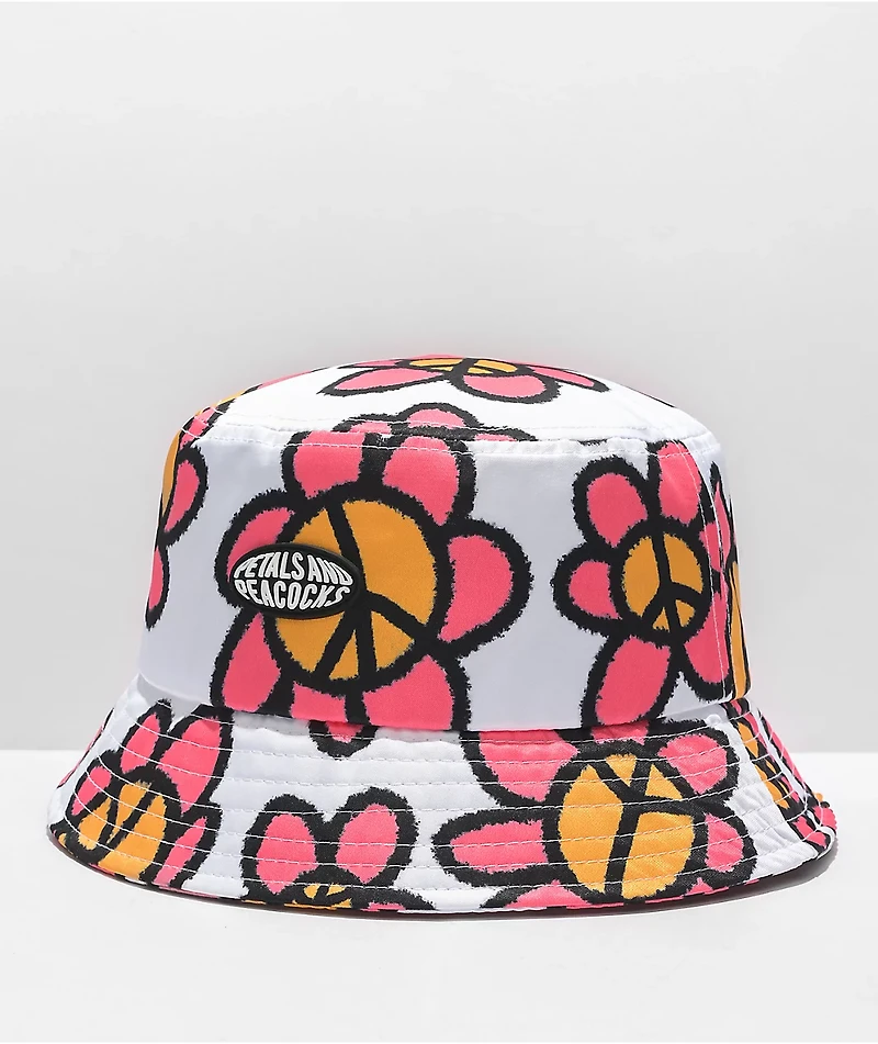 Petals and Peacocks Peace White Bucket Hat