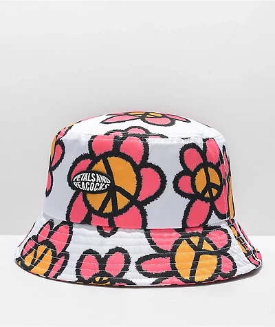 Petals and Peacocks Peace White Bucket Hat