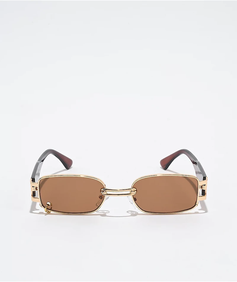 Petals and Peacocks Pierced Brown & Gold Sunglasses