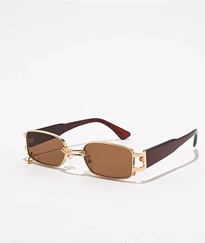 Petals and Peacocks Pierced Brown & Gold Sunglasses