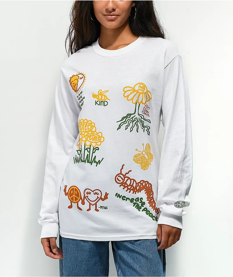 Petals and Peacocks Positive Nature White Long Sleeve T-Shirt