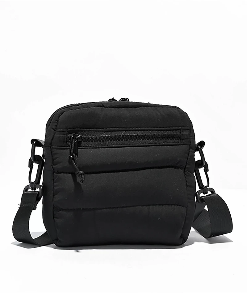 Petals and Peacocks Puffer Black Crossbody Bag