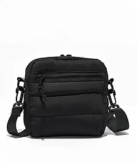 Petals and Peacocks Puffer Black Crossbody Bag