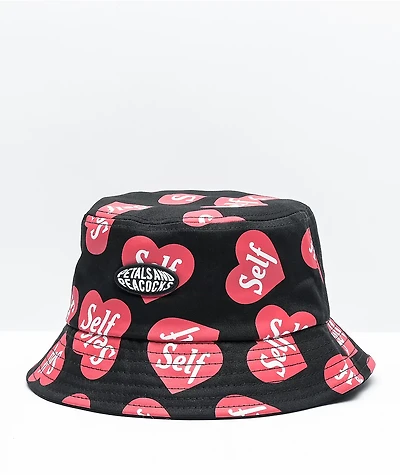Petals and Peacocks Self Love Black Bucket Hat