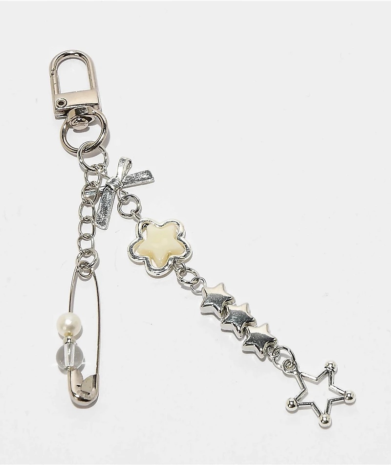 Petals and Peacocks Starry Eyed Silver & White Bag Charm