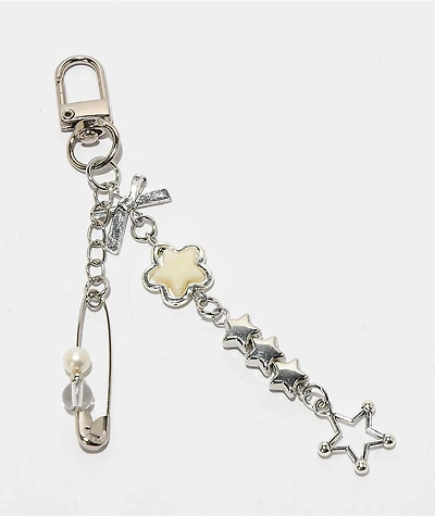 Petals and Peacocks Starry Eyed Silver & White Bag Charm