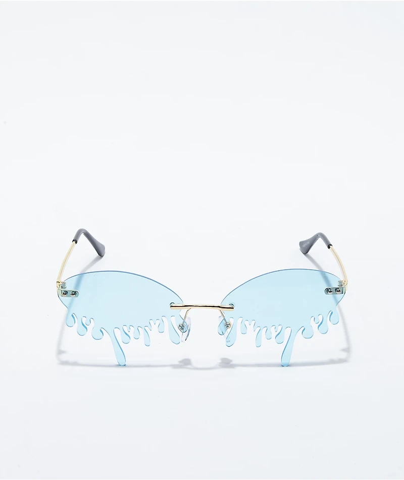 Petals and Peacocks Water Drop Blue & Gold Sunglasses