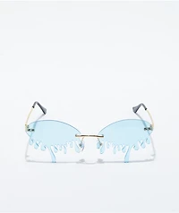 Petals and Peacocks Water Drop Blue & Gold Sunglasses
