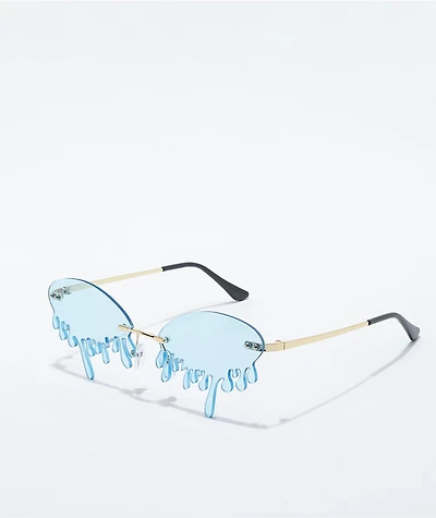 Petals and Peacocks Water Drop Blue & Gold Sunglasses