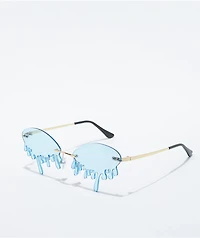 Petals and Peacocks Water Drop Blue & Gold Sunglasses