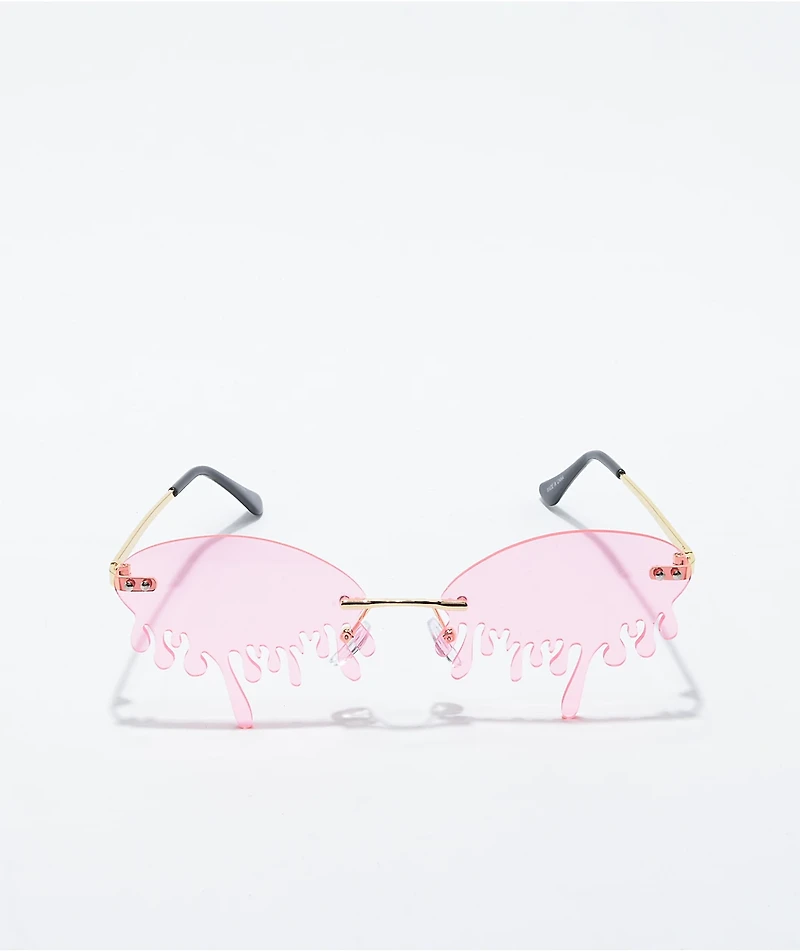Petals and Peacocks Water Drop Pink & Gold Sunglasses