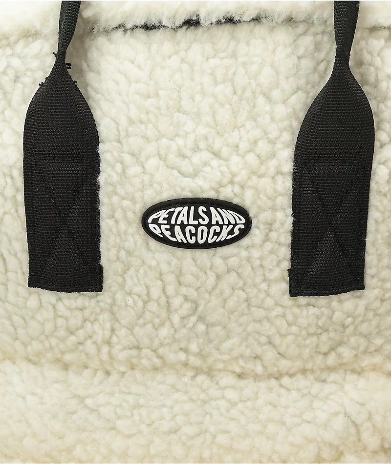 Petals and Peacocks White Sherpa Mini Backpack