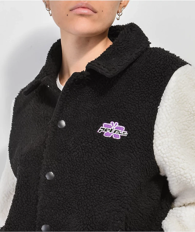 Petals by & Peacocks Black White Sherpa Varsity Jacket