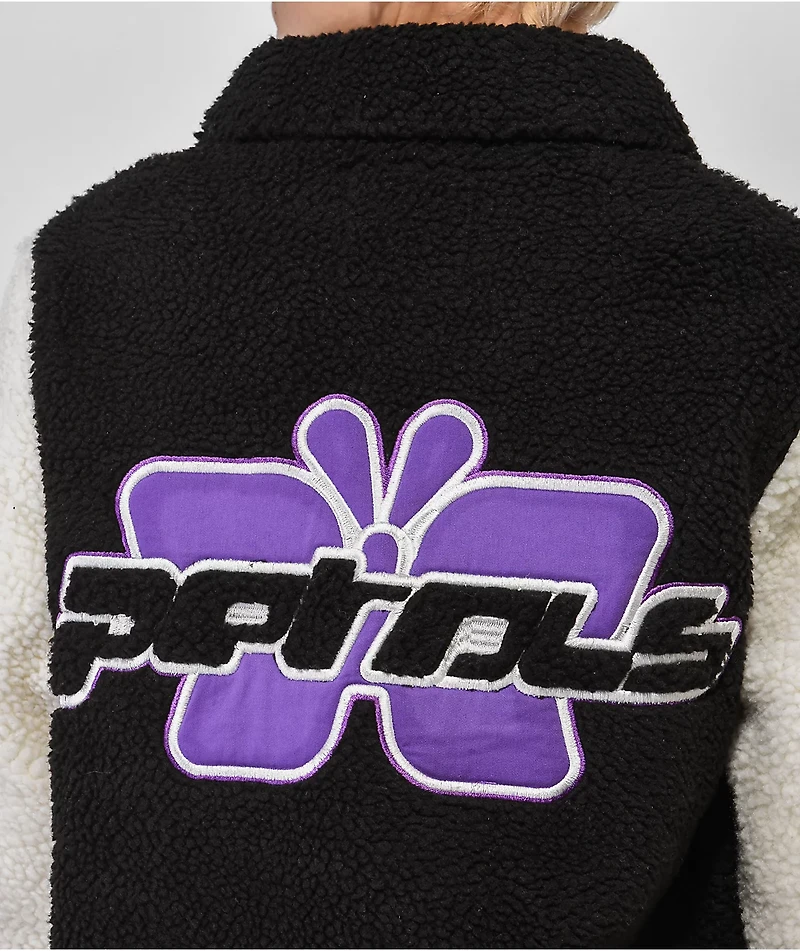Petals by & Peacocks Black White Sherpa Varsity Jacket