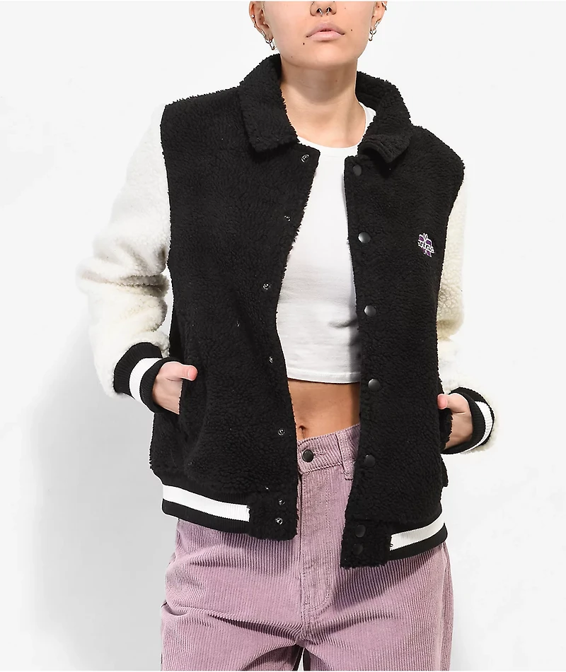 Petals by & Peacocks Black White Sherpa Varsity Jacket