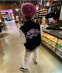 Petals by & Peacocks Black White Sherpa Varsity Jacket