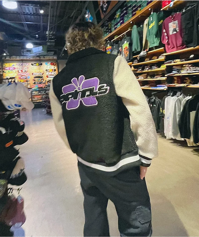 Petals by & Peacocks Black White Sherpa Varsity Jacket
