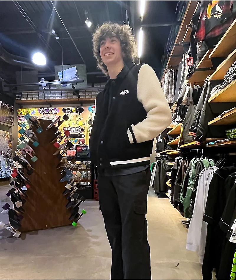 Petals by & Peacocks Black White Sherpa Varsity Jacket