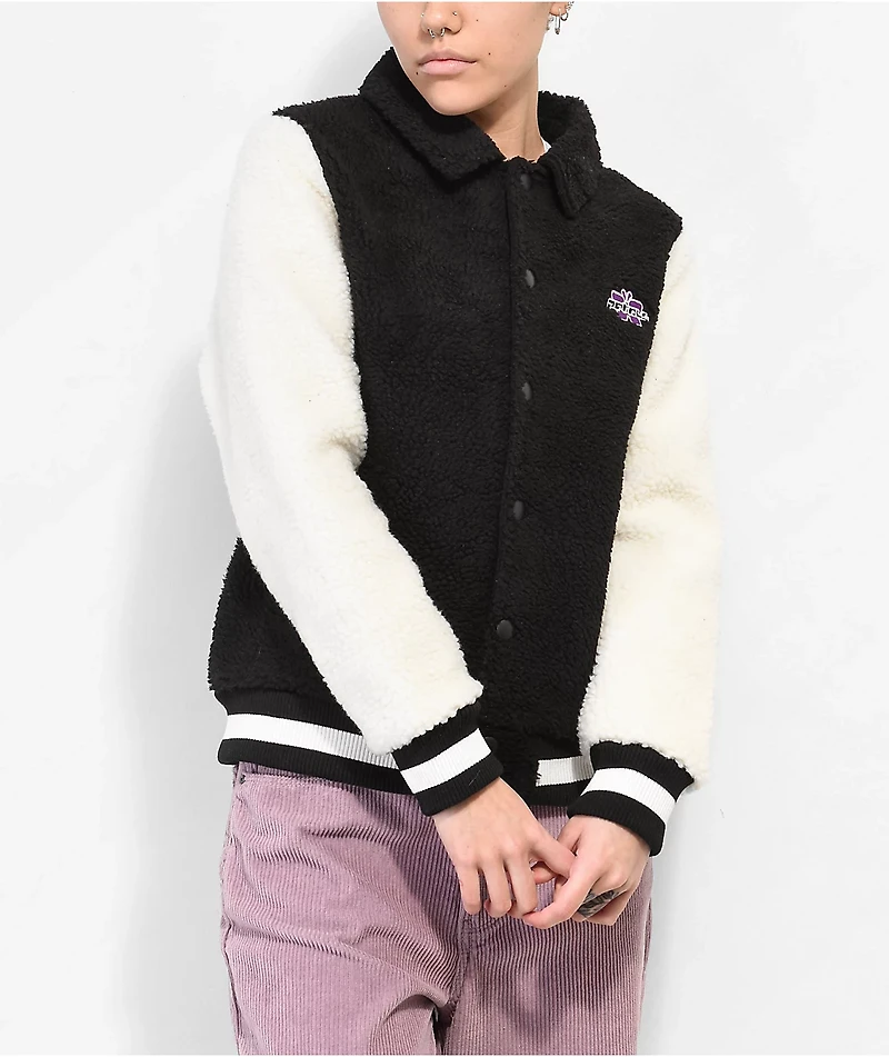 Petals by & Peacocks Black White Sherpa Varsity Jacket