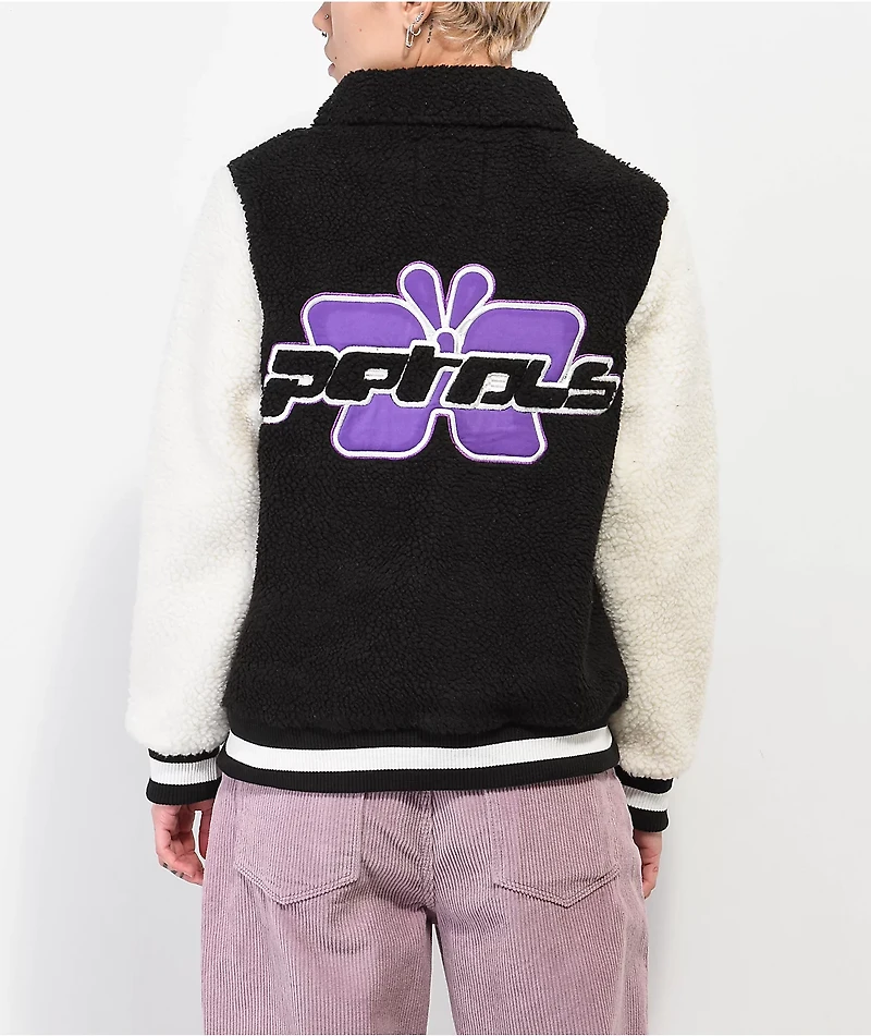 Petals by & Peacocks Black White Sherpa Varsity Jacket